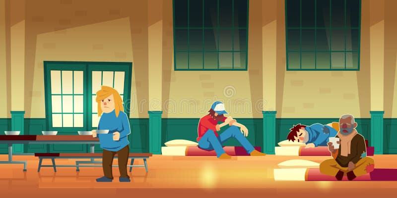 Nachtschuilplaats voor de vector van het dakloze mensenbeeldverhaal stock illustratie Nachtschuilplaats voor de vector van het dakloze mensenbeeldverhaal stock illustratie