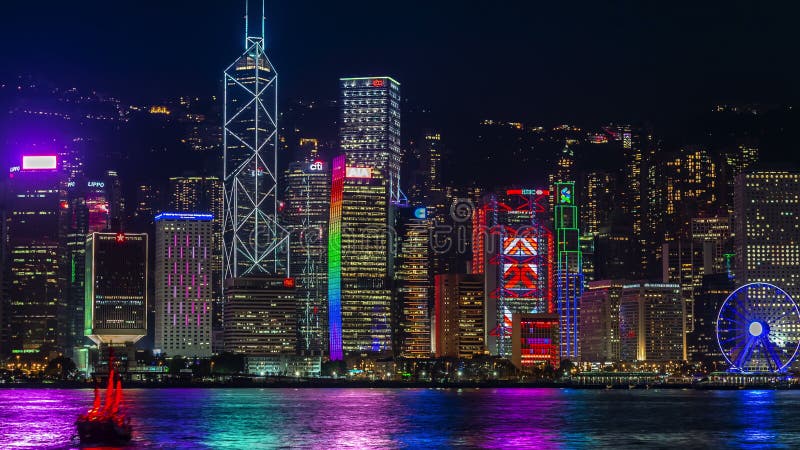Nachtscène van Hongkong Victoria Harbor 4K TimeLapse - Augustus 2016, Hong Kong stock video Nachtscène van Hongkong Victoria Harbor 4K TimeLapse - Augustus 2016, Hong Kong stock video