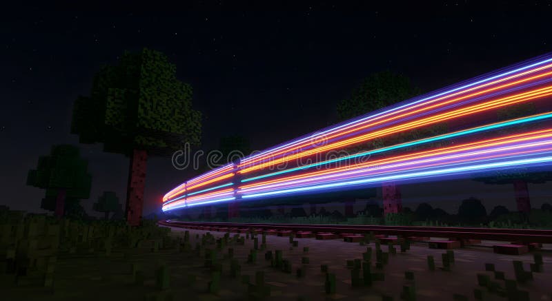 Nachtzug Lightspeed Pixel Art : Ein lebendiges digitales Kunstwerk, das Highspeed-Zugbahnen darstellt lizenzfreie abbildung