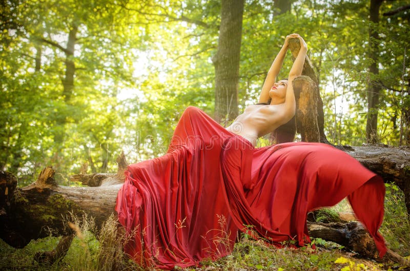Nackte Frau Gefaltet Im Roten Silk Schal Stockfoto Bild von paßsitz