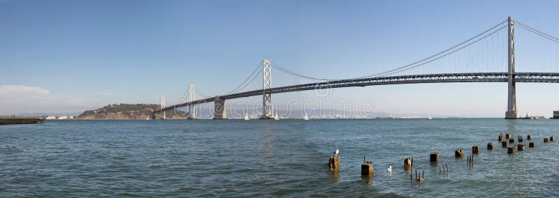 Oakland Bay Bridge Over San Francisco Bay in California Panorama. Oakland Bay Bridge Over San Francisco Bay in California Panorama