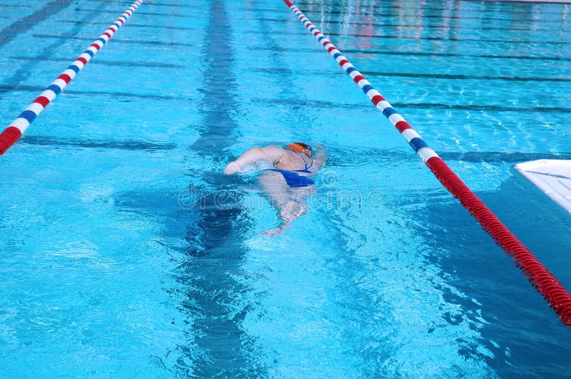 Swimmer in a pool during a practice. Swimmer in a pool during a practice