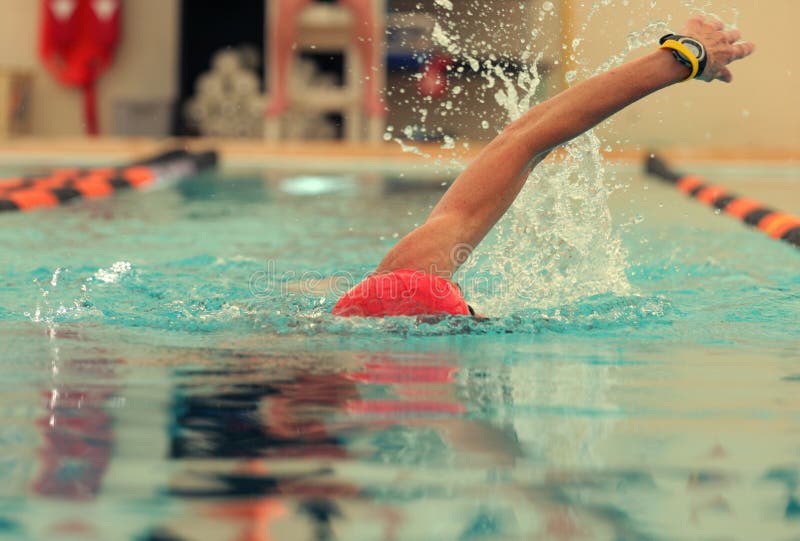 Head on view of a competition swimmer. Head on view of a competition swimmer