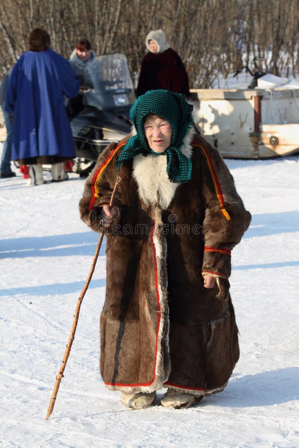 The Woman in National Nenets Clothes and a Dog Editorial Photography ...