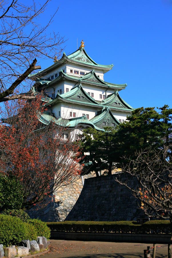 Japan Nagoya Castle,Japan Castle In Nagoya. Summer Day. Famous Japanese Castle With A Green Roof