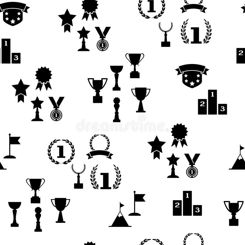 Nagroda i filiżanki, czarny i biały bezszwowy wzór, wektor royalty ilustracja Nagroda i filiżanki, czarny i biały bezszwowy wzór, wektor royalty ilustracja