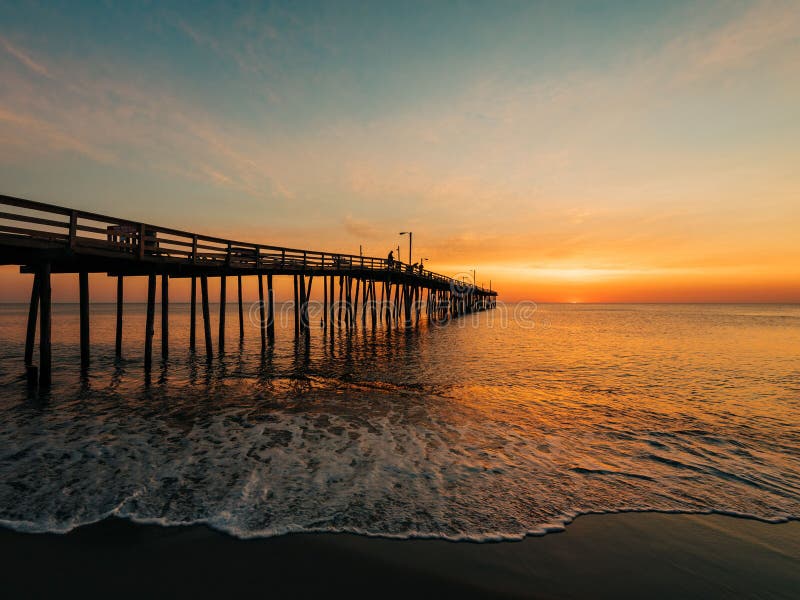 Nags Head Pier at Sunrise, in the Outer Banks, North Carolina Stock