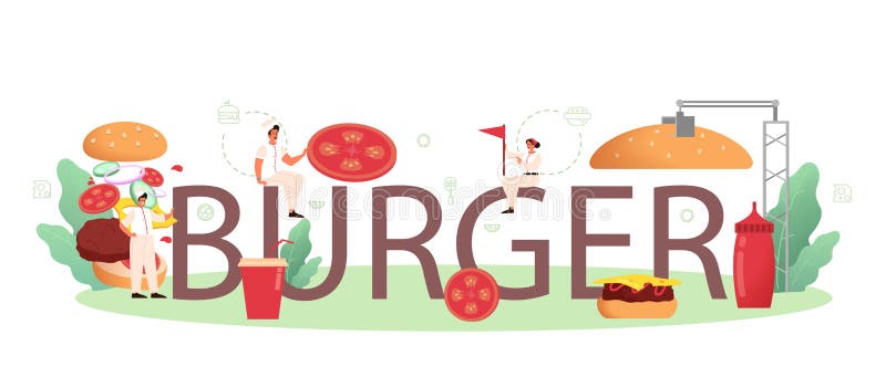 Nagłówek typograficzny Burger Szef kuchni smaczny hamburger z serem ilustracja wektor