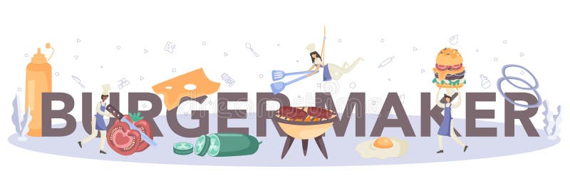 Nagłówek typograficzny producenta burgera. kucharz kucharz smaczny hamburger z serem royalty ilustracja