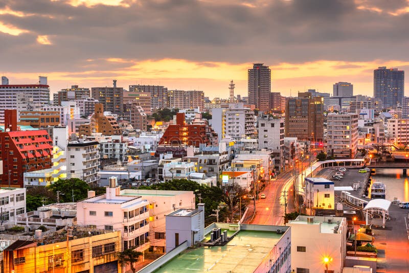 Naha, Okinawa, Japan Cityscape at Dawn. Naha, Okinawa, Japan downtown skyline at dawn from Tomari Port royalty free stock photos Naha, Okinawa, Japan Cityscape at Dawn. Naha, Okinawa, Japan downtown skyline at dawn from Tomari Port royalty free stock photos