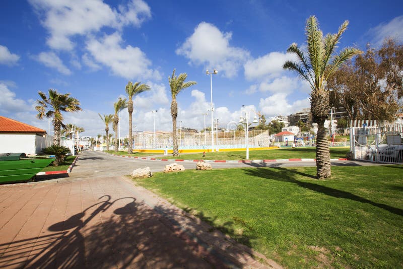 NAHARIYA, ISRAEL-MARCH 9, 2018: Place for walking on the Mediterranean coast in the town of Nahariya.