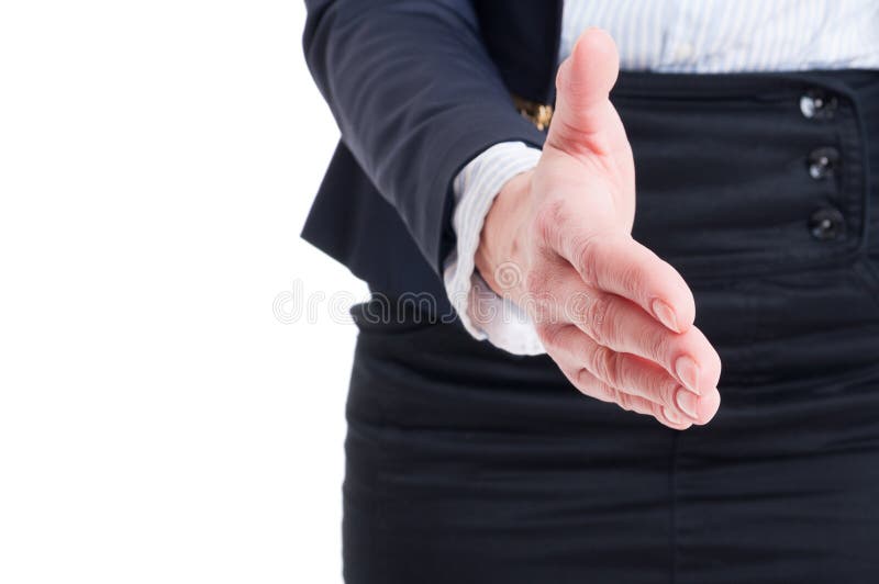 Nahaufnahme der Geschäftsfrau-Handerschütterungsgeste lizenzfreie stockfotografie Nahaufnahme der Geschäftsfrau-Handerschütterungsgeste lizenzfreie stockfotografie
