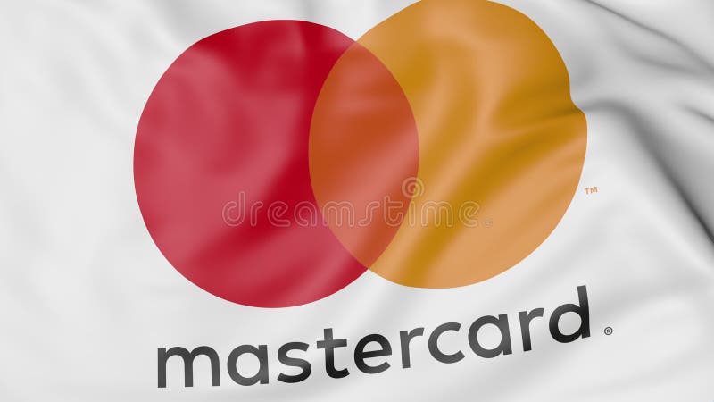 Nahaufnahme der wellenartig bewegenden Flagge mit MasterCard-Logo, redaktionelle Wiedergabe 3D lizenzfreie abbildung Nahaufnahme der wellenartig bewegenden Flagge mit MasterCard-Logo, redaktionelle Wiedergabe 3D lizenzfreie abbildung