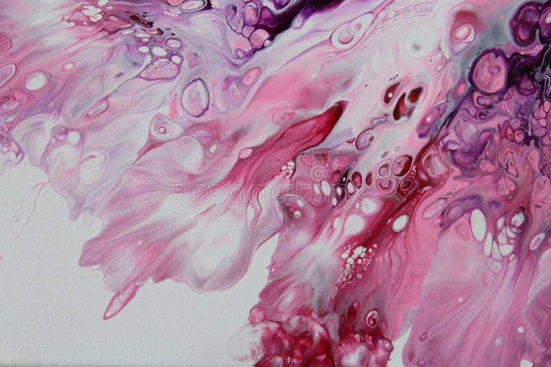 Nahaufnahme eines flüssigen abstrakten Acryls gießen das Malen in den Schatten des Rosas und weiße stockfotografie Nahaufnahme eines flüssigen abstrakten Acryls gießen das Malen in den Schatten des Rosas und weiße stockfotografie