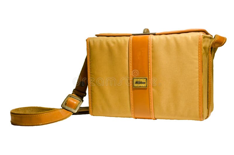 Nahaufnahme-Weinlese Nikon-Kameratasche in der braunen Farbe lizenzfreie stockbilder Nahaufnahme-Weinlese Nikon-Kameratasche in der braunen Farbe lizenzfreie stockbilder