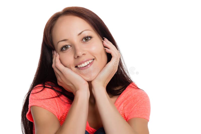 Nahaufnahmeporträt eines netten Brunette stockbilder