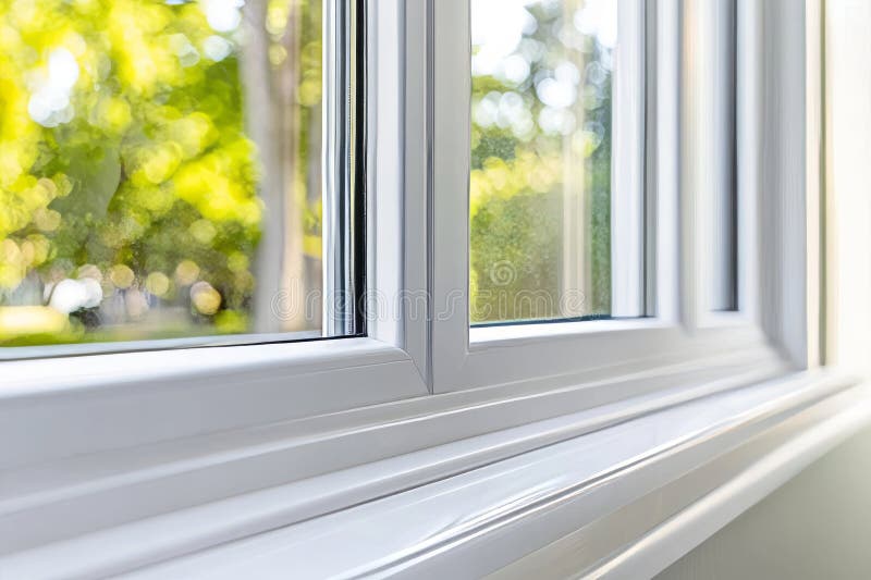 Nahe an einem runden Fensterrahmen, der die weißen Säulenbars und den unscharfen Blick auf den Garten unterstreicht lizenzfreies stockfoto