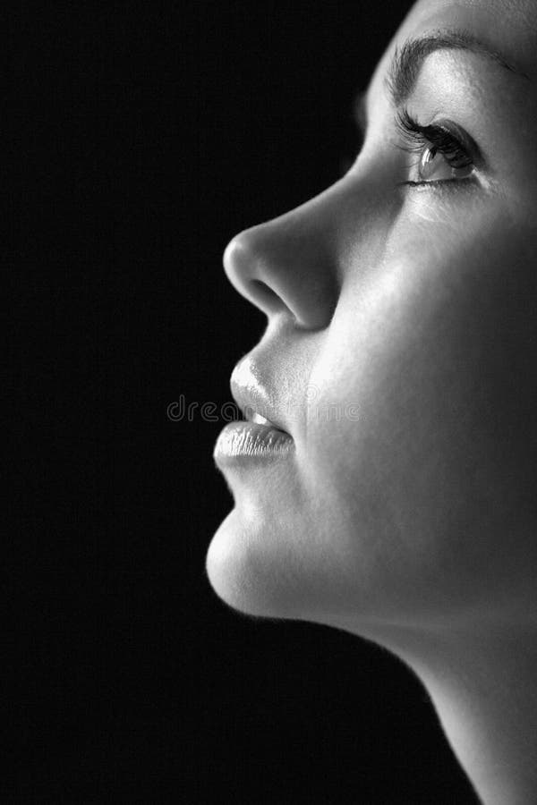 Nahes hohes Profil der Frau. stockfotografie Nahes hohes Profil der Frau. stockfotografie