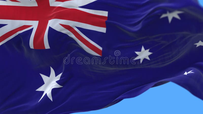 Nahtlose Abschluss 4k oben des langsamen Wellenartig bewegens Australien-Flagge in windalpha Kanal.