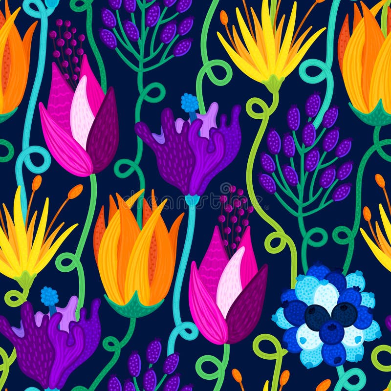 Nahtlose Blumenmuster Schöne Blumen von Hand Farbiger, sich wiederholender Hintergrund mit Blütenblüte Blütenblätter vektor abbildung Nahtlose Blumenmuster Schöne Blumen von Hand Farbiger, sich wiederholender Hintergrund mit Blütenblüte Blütenblätter vektor abbildung