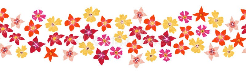 Nahtlose Grenze Blüten rosa orange gelb Wiederholtes Blumenmuster horizontal Reißspinnstoff, Affodil vektor abbildung Nahtlose Grenze Blüten rosa orange gelb Wiederholtes Blumenmuster horizontal Reißspinnstoff, Affodil vektor abbildung