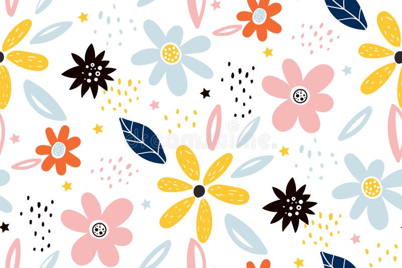 Nahtlose kindische Muster mit Märchenblumen Kreative Kindertextur für Gewebe, Umhüllung, Textilien, Tapeten