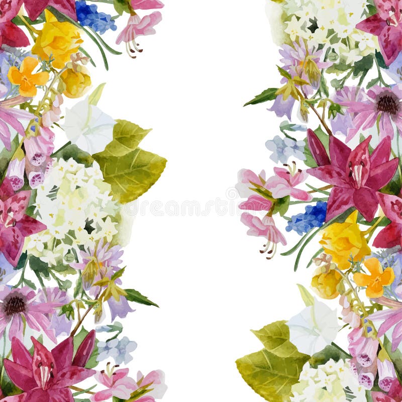 Nahtlose mit Blumengrenze des Aquarells vektor abbildung Nahtlose mit Blumengrenze des Aquarells vektor abbildung
