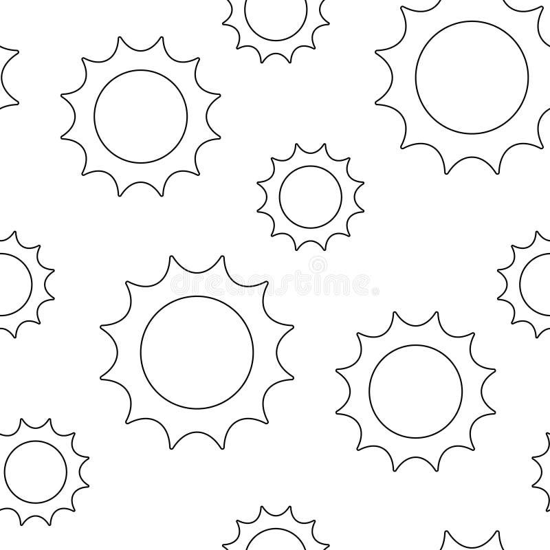 Seamless Aesthetic Pattern with Cute Suns. Romantic Simple Design Element. Vector Contour Illustration. Coloring Book Page. Seamless Aesthetic Pattern with Cute Suns. Romantic Simple Design Element. Vector Contour Illustration. Coloring Book Page