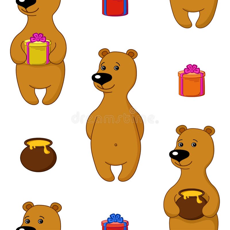 Nahtloser Hintergrund, Bär mit Geschenken lizenzfreie abbildung Nahtloser Hintergrund, Bär mit Geschenken lizenzfreie abbildung