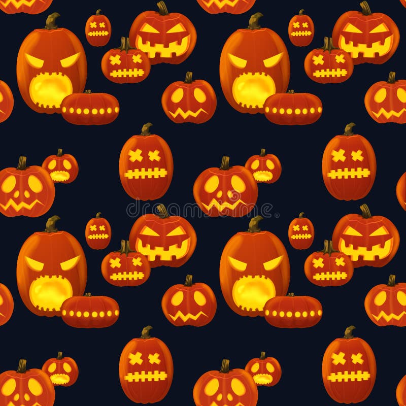Nahtloser Muster Kürbis-Laternen-Schattenbild-Hintergrund Halloween-Kürbis-Tapetenvektorillustration lizenzfreie abbildung Nahtloser Muster Kürbis-Laternen-Schattenbild-Hintergrund Halloween-Kürbis-Tapetenvektorillustration lizenzfreie abbildung