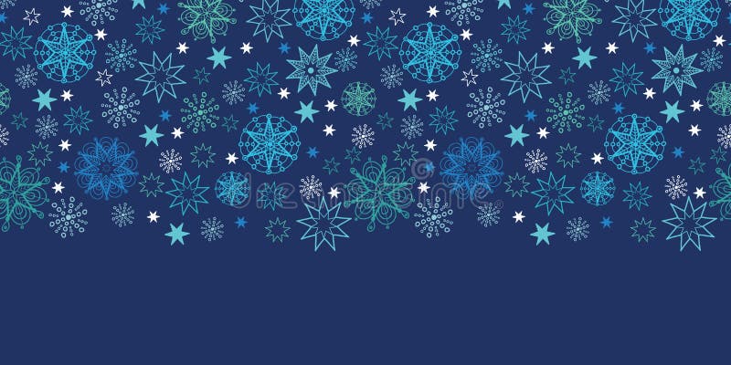 Vector night snowflakes seamless pattern background horizontal border with hand drawn elements. Vector night snowflakes seamless pattern background horizontal border with hand drawn elements.