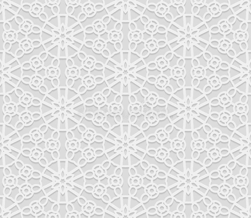 Nahtloses arabisches geometrisches Muster, 3D weißes Muster, indische Verzierung, persisches Motiv, Vektor Endlose Beschaffenheit