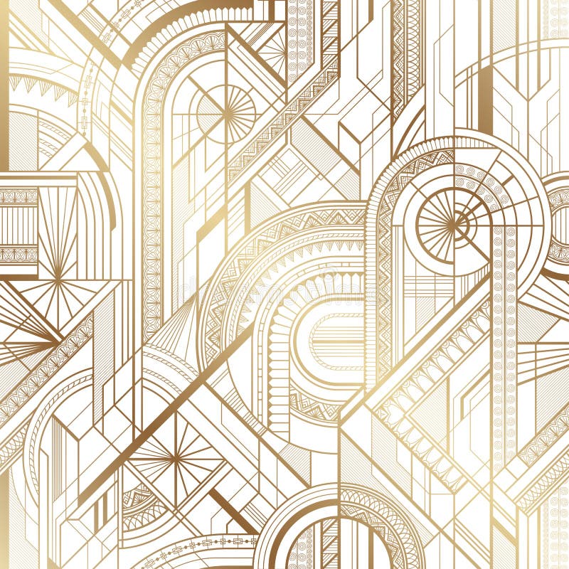 Nahtloses Art- Decogeometrisches Gold und weißes Muster