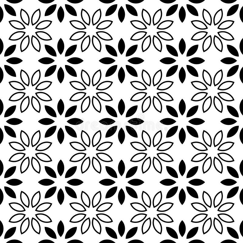 Nahtloses Blumenblatt Muster-Schwarzweiss-Vektor-Illustration lizenzfreie abbildung Nahtloses Blumenblatt Muster-Schwarzweiss-Vektor-Illustration lizenzfreie abbildung