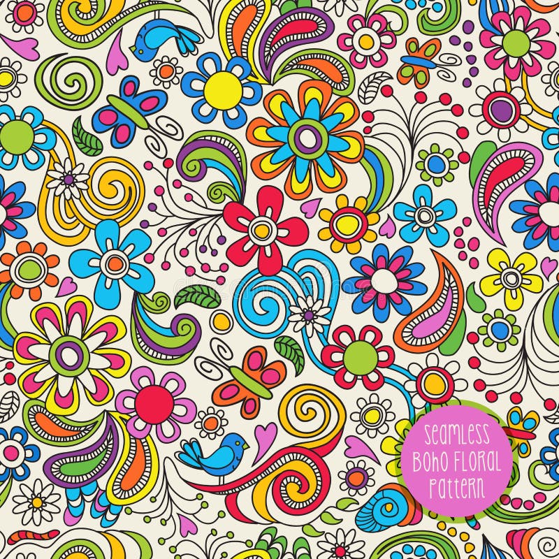 Nahtloses Blumenmuster Boho für Hintergründe, Papiere, Gewebe stock abbildung