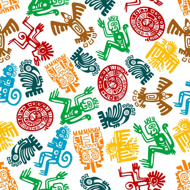 Nahtloses Maya- und aztekisches Muster von Tiertotems lizenzfreie abbildung Nahtloses Maya- und aztekisches Muster von Tiertotems lizenzfreie abbildung