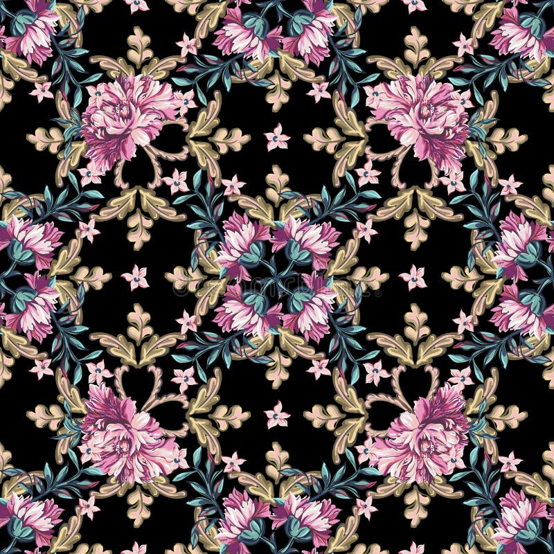 Nahtloses mit Blumenmuster in der barocken Art vektor abbildung Nahtloses mit Blumenmuster in der barocken Art vektor abbildung