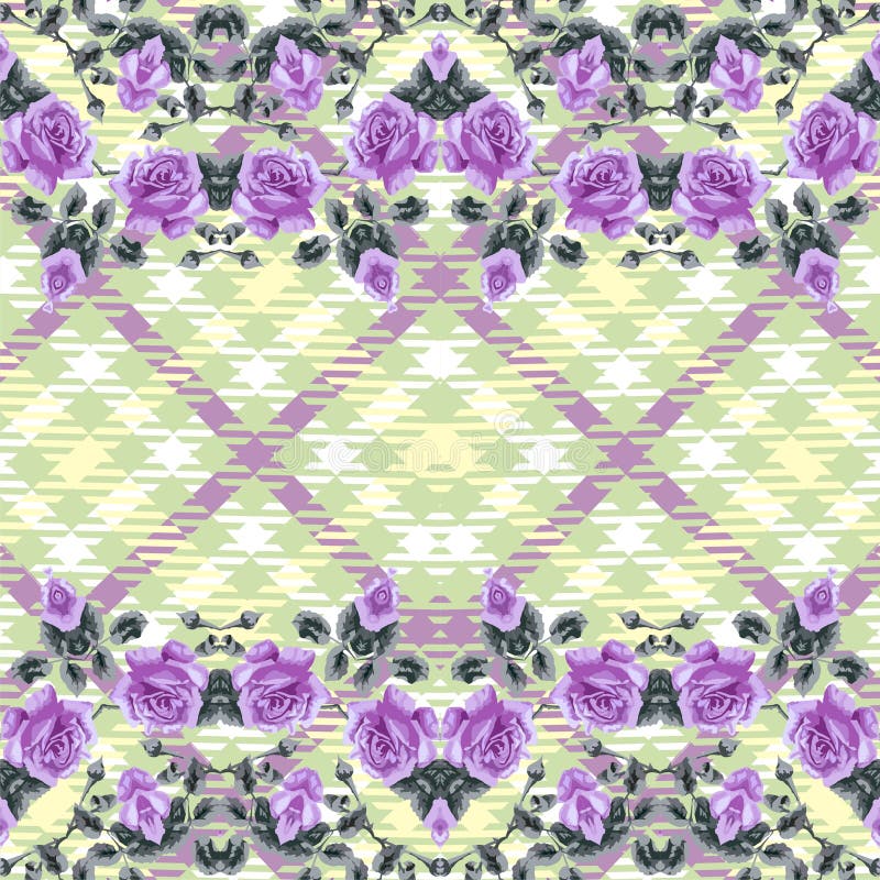 Nahtloses mit Blumenmuster (Rosen), Gewebeschottenstoff. vektor abbildung Nahtloses mit Blumenmuster (Rosen), Gewebeschottenstoff. vektor abbildung