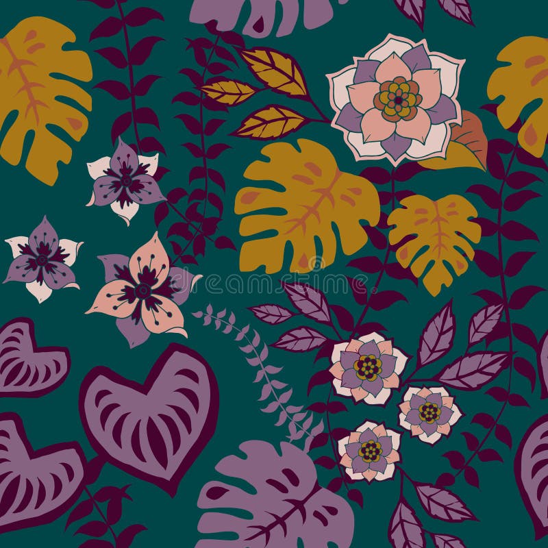 Nahtloses mit Blumenmuster Tropival, Herbstblumen tauchen Muster-Hintergrund-romantisches Blumenwiederholungs-Muster für Textilen stock abbildung Nahtloses mit Blumenmuster Tropival, Herbstblumen tauchen Muster-Hintergrund-romantisches Blumenwiederholungs-Muster für Textilen stock abbildung