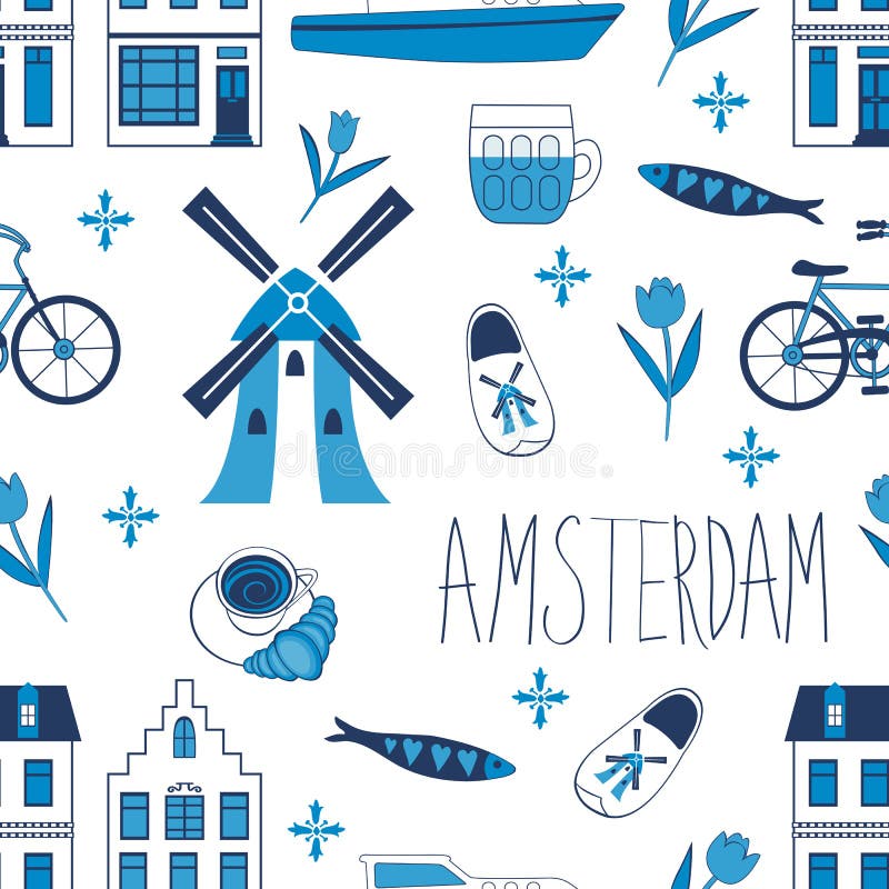 Nahtloses Muster bunter Amsterdam-Ikonen