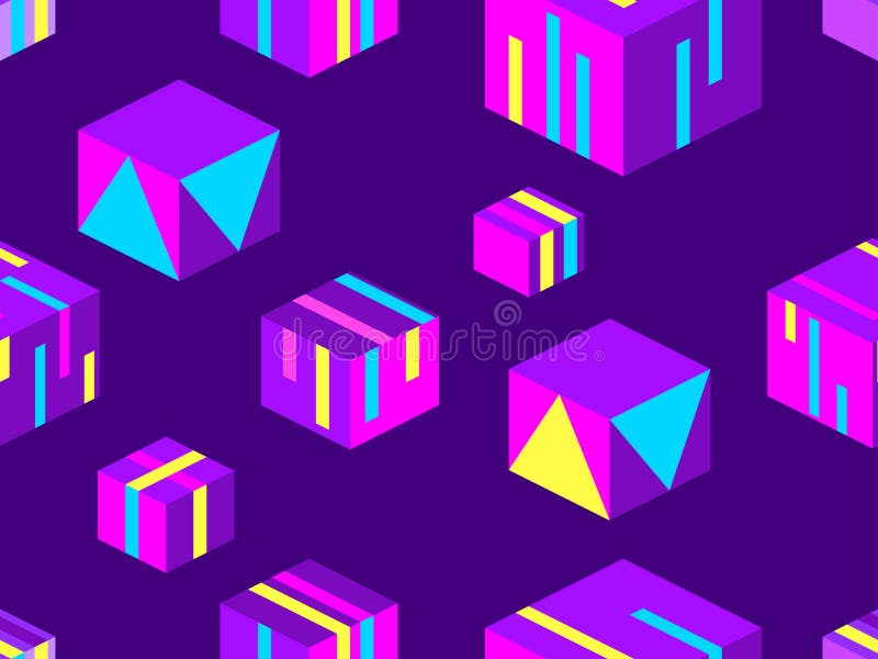 Nahtloses Muster der isometrischen Quadrate Geometrische Elemente von Memphis-Art, 3d wendet ein Vektor vektor abbildung Nahtloses Muster der isometrischen Quadrate Geometrische Elemente von Memphis-Art, 3d wendet ein Vektor vektor abbildung