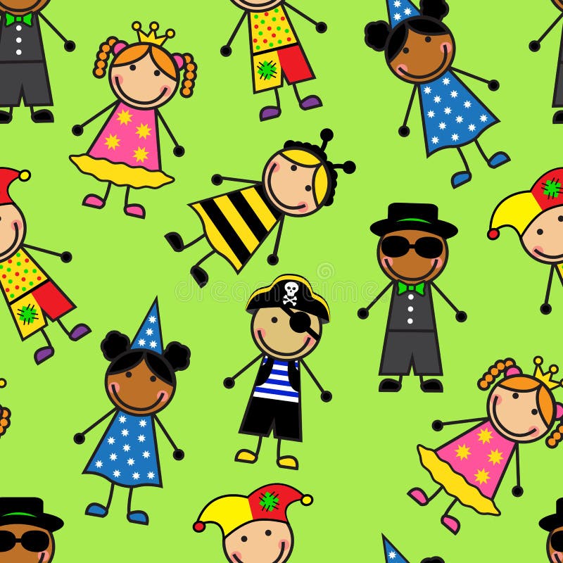 Cartoon seamless pattern with children in different carnival costumes. Cartoon seamless pattern with children in different carnival costumes