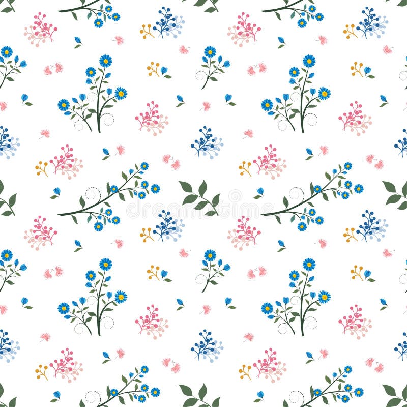 Nahtloses Muster der wilden Blume auf blauer und rosa Stimmung