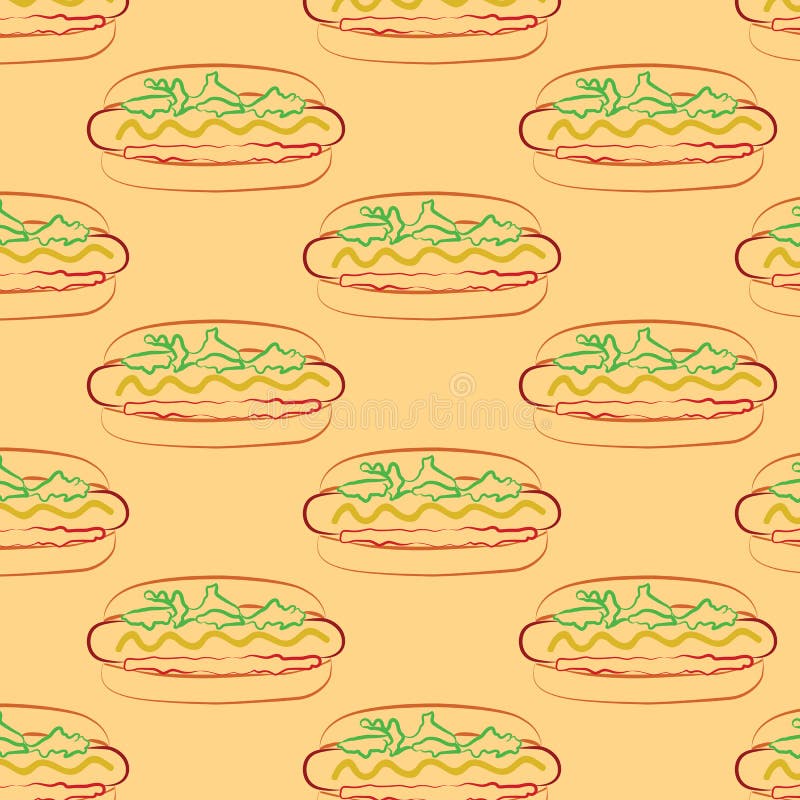 Nahtloses Muster des Hotdogs und der Schale mit einem Stroh vektor abbildung Nahtloses Muster des Hotdogs und der Schale mit einem Stroh vektor abbildung