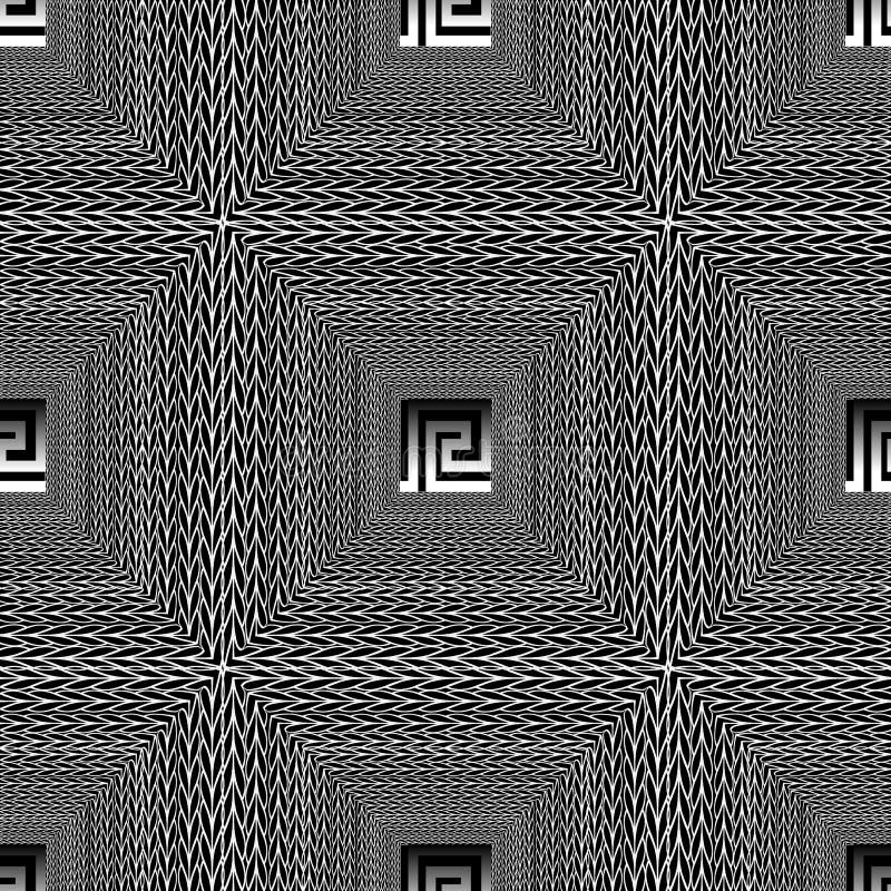 Nahtloses Muster des karierten geometrischen Schwarzweiss-Vektors des Zickzacks griechische Schlüsselverzierung der windungen 3d vektor abbildung