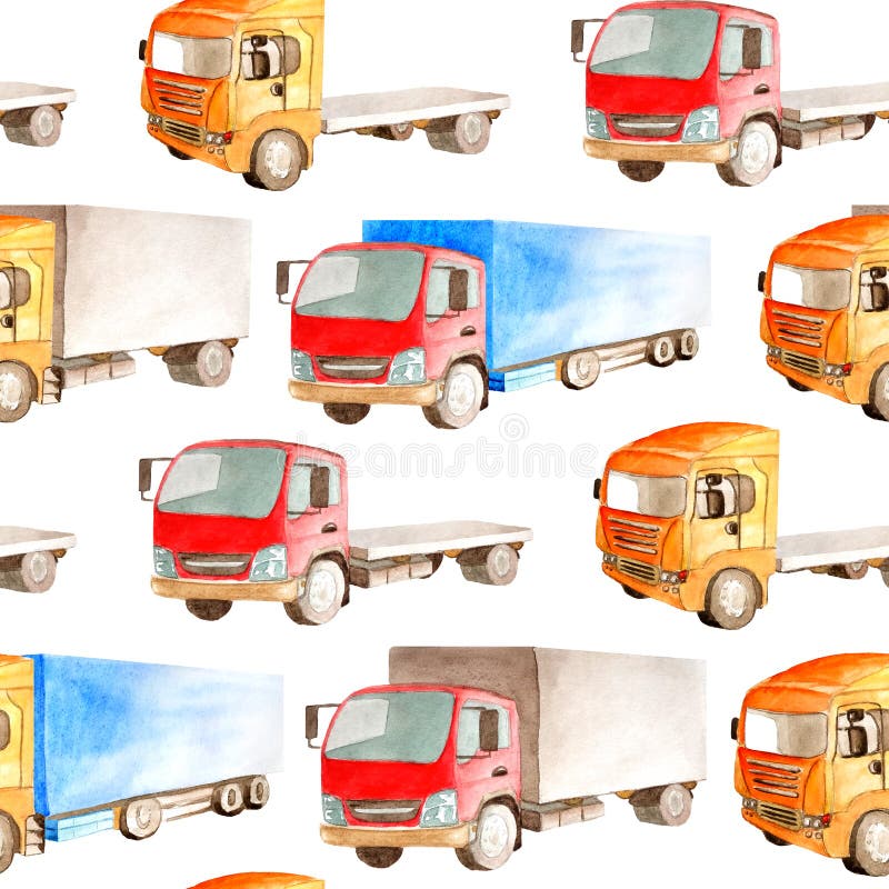 Nahtloses Muster des Transportes auf einem weißen Hintergrund in der Aquarellart vektor abbildung Nahtloses Muster des Transportes auf einem weißen Hintergrund in der Aquarellart vektor abbildung