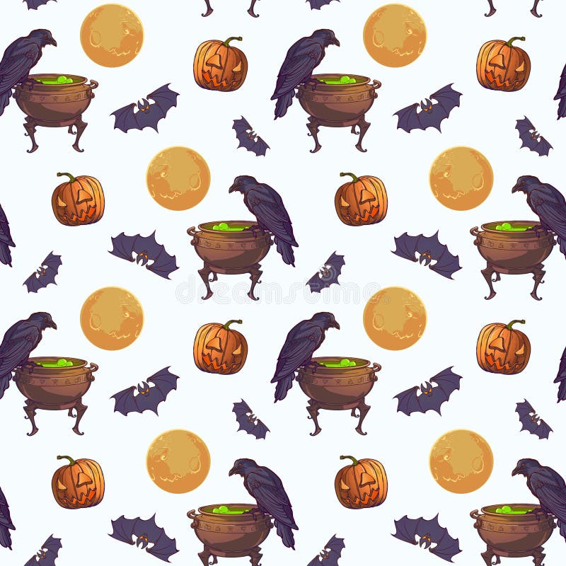 Nahtloses Muster Halloweens Schläger und Mond der schwarzen Katzen Vertikaler Rhythmus Getrennt auf weißem Hintergrund lizenzfreie abbildung Nahtloses Muster Halloweens Schläger und Mond der schwarzen Katzen Vertikaler Rhythmus Getrennt auf weißem Hintergrund lizenzfreie abbildung