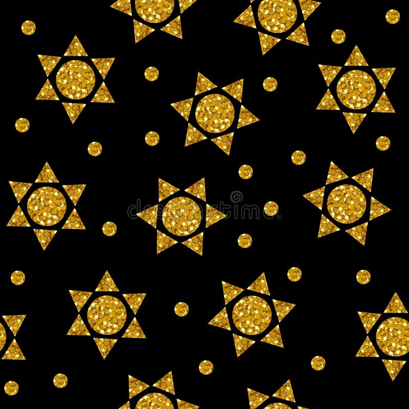 Seamless pattern with gold suns from dots and triangles on black background. Vector illustration. Seamless pattern with gold suns from dots and triangles on black background. Vector illustration.