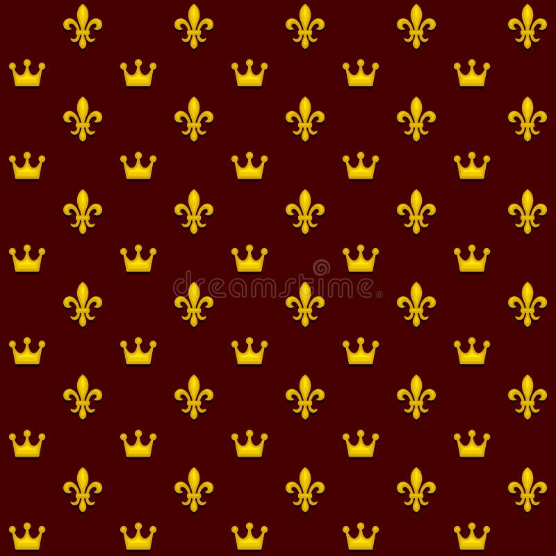Nahtloses Muster mit König Crowns und königliche heraldische Fleur de Lys Lily auf dunklem Hintergrund Vektor stock abbildung Nahtloses Muster mit König Crowns und königliche heraldische Fleur de Lys Lily auf dunklem Hintergrund Vektor stock abbildung