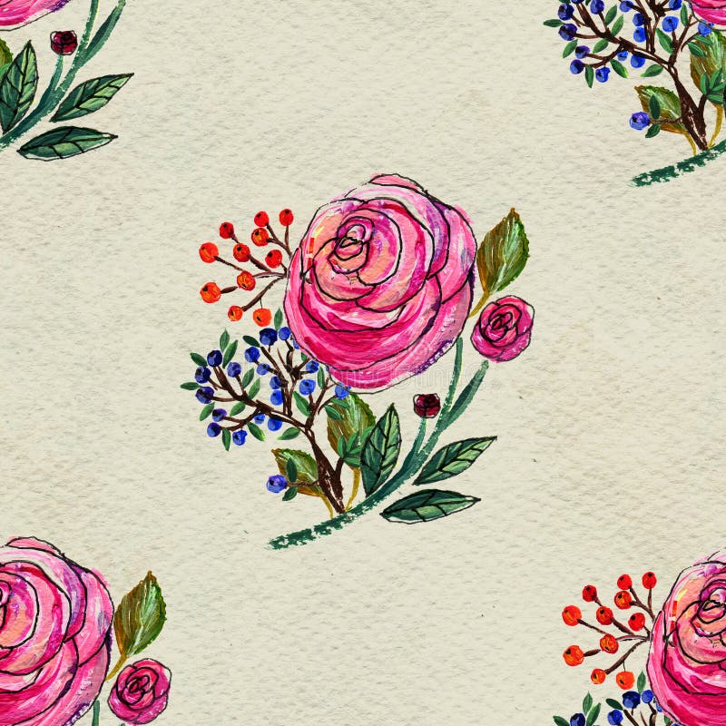 Nahtloses Muster mit rosafarbenen Rosen Blumenaquarell-Hintergrund